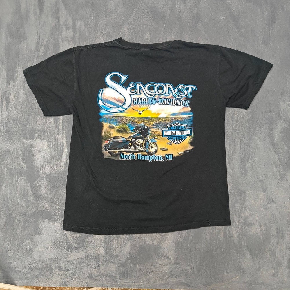 Vintage Harley Davidson norh Hampton‎ shirt mens large black 2000s Y2K seacoast